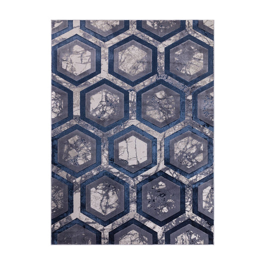 Aurora Floor Rug - Hexagon Metallic Blue