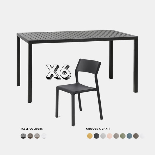 Dining Set - Cube 140x80 Garden Table & X6 Trill Bistro Chairs