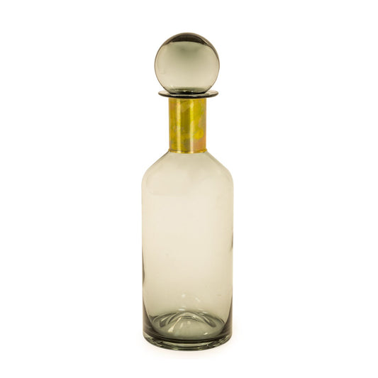 Tall Smoke Grey Glass Apothecary Bottle With Brass Neck