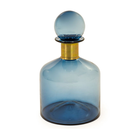 Large Blue Glass Apothecary Bottle With Brass Neck