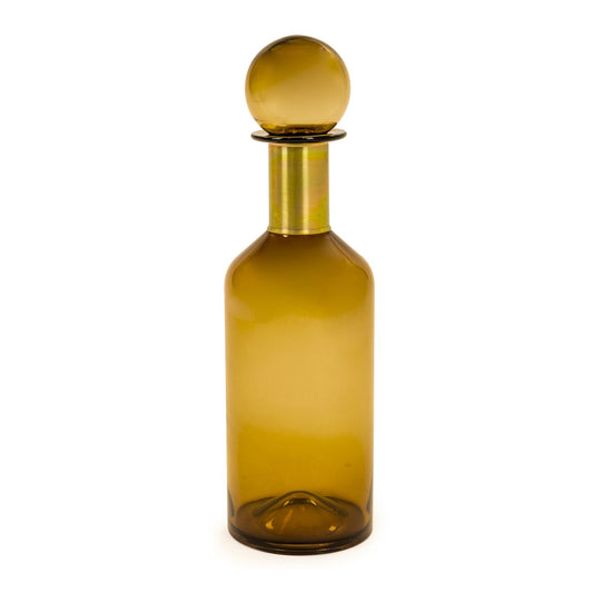 Tall Brown Glass Apothecary Bottle With Brass Neck