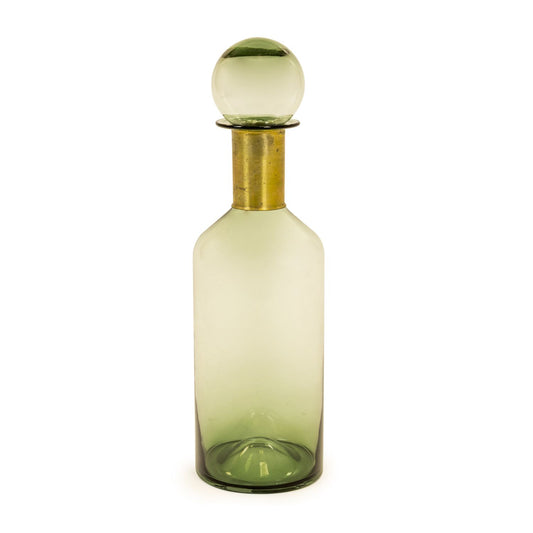Tall Green Glass Apothecary Bottle With Brass Neck