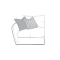 Outline of a sofa module line drawing with cushions on a white background