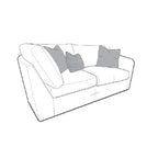 Line drawing of a modern sofa with cushions on a white background