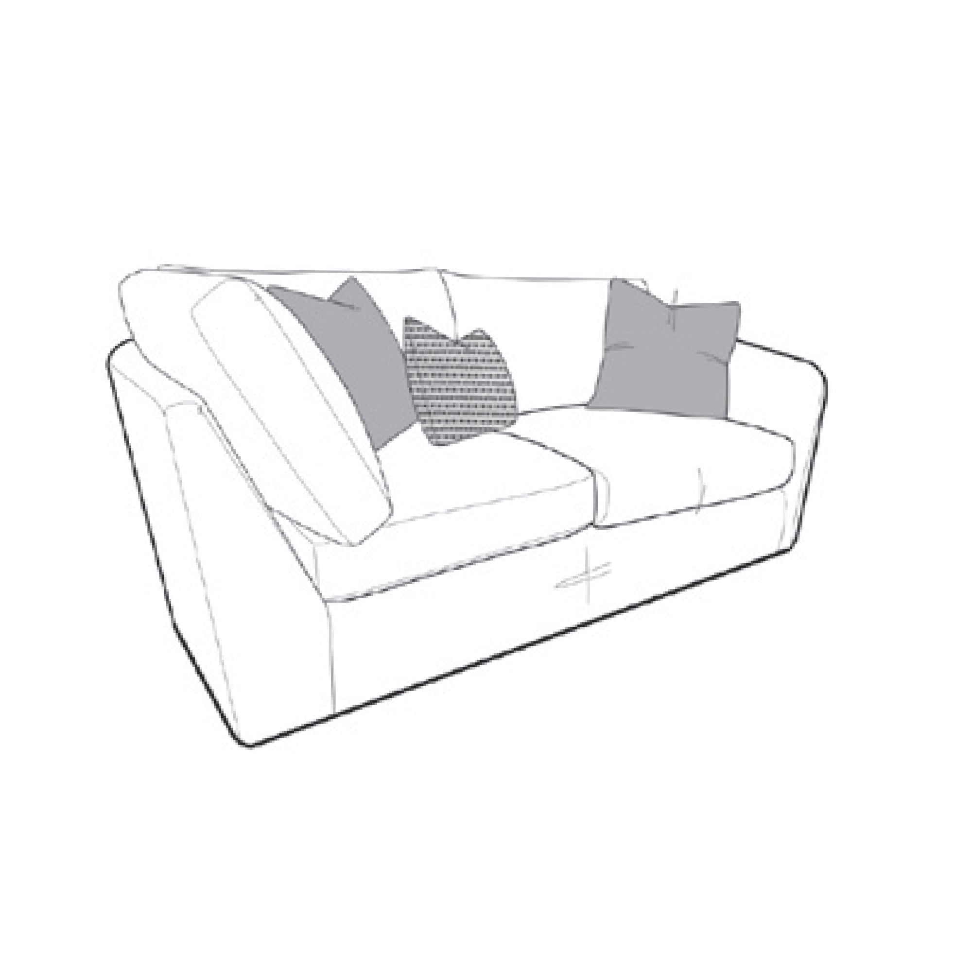 Line drawing of a modern sofa with cushions on a white background