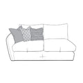 Line drawing of a white sofa with patterned cushions on a white background