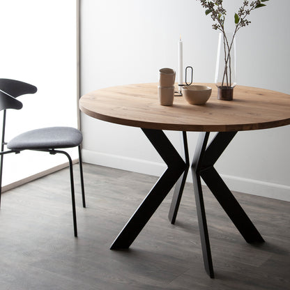 Elmhurst Oak Round Dining Table With Steel Base