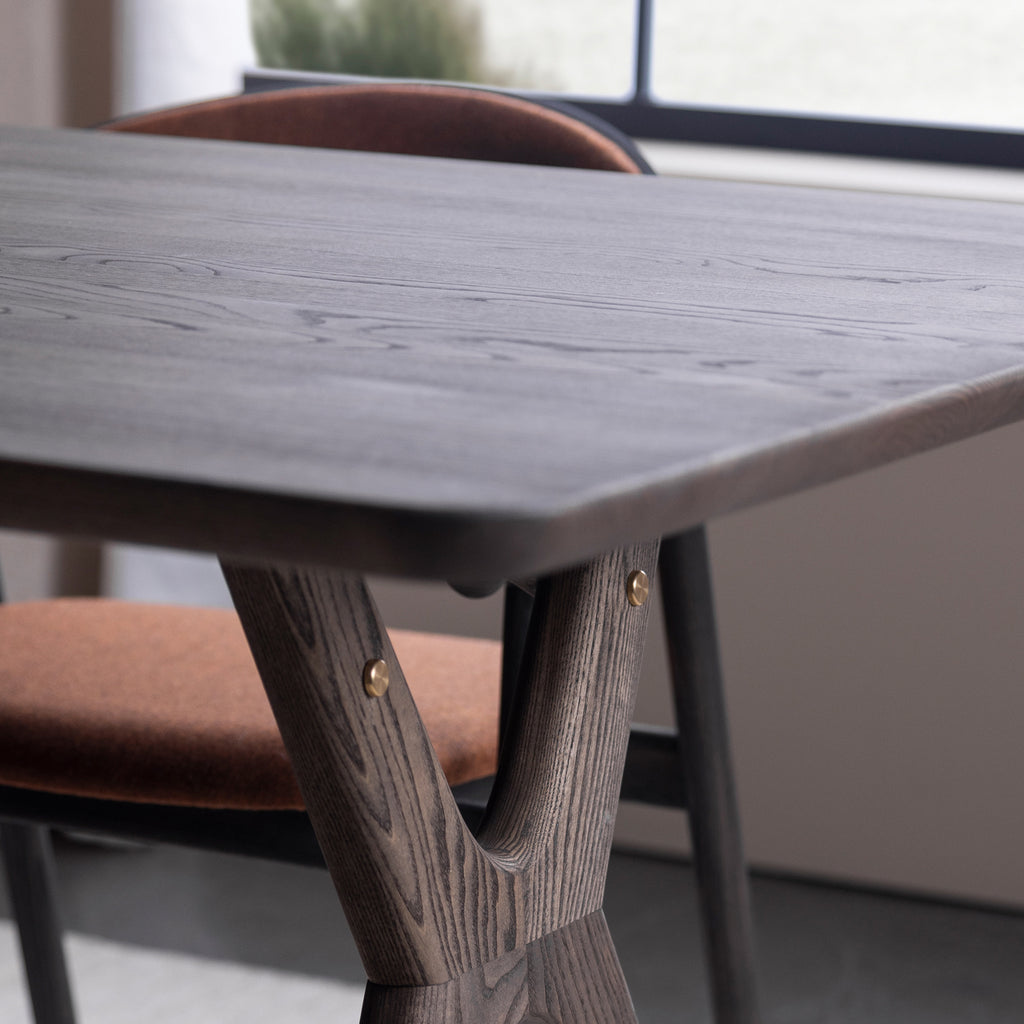 Rose Hill Ash Dining Table With Rounded Corners With Brass - 260cm Extending