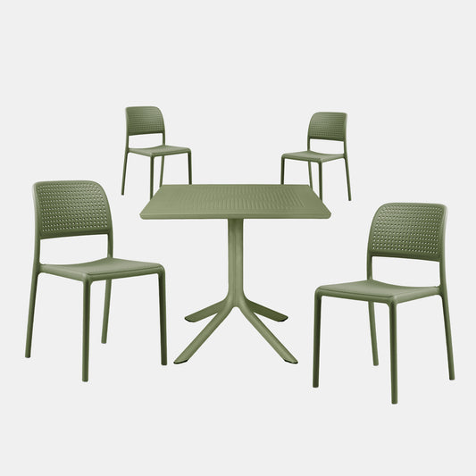 Dining Set - Clip 80cm Garden Table & x4 Bora Bistro Chairs - Olive