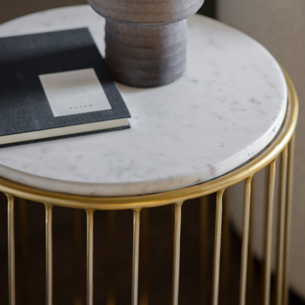 Zaya Side Table:- Gold / White