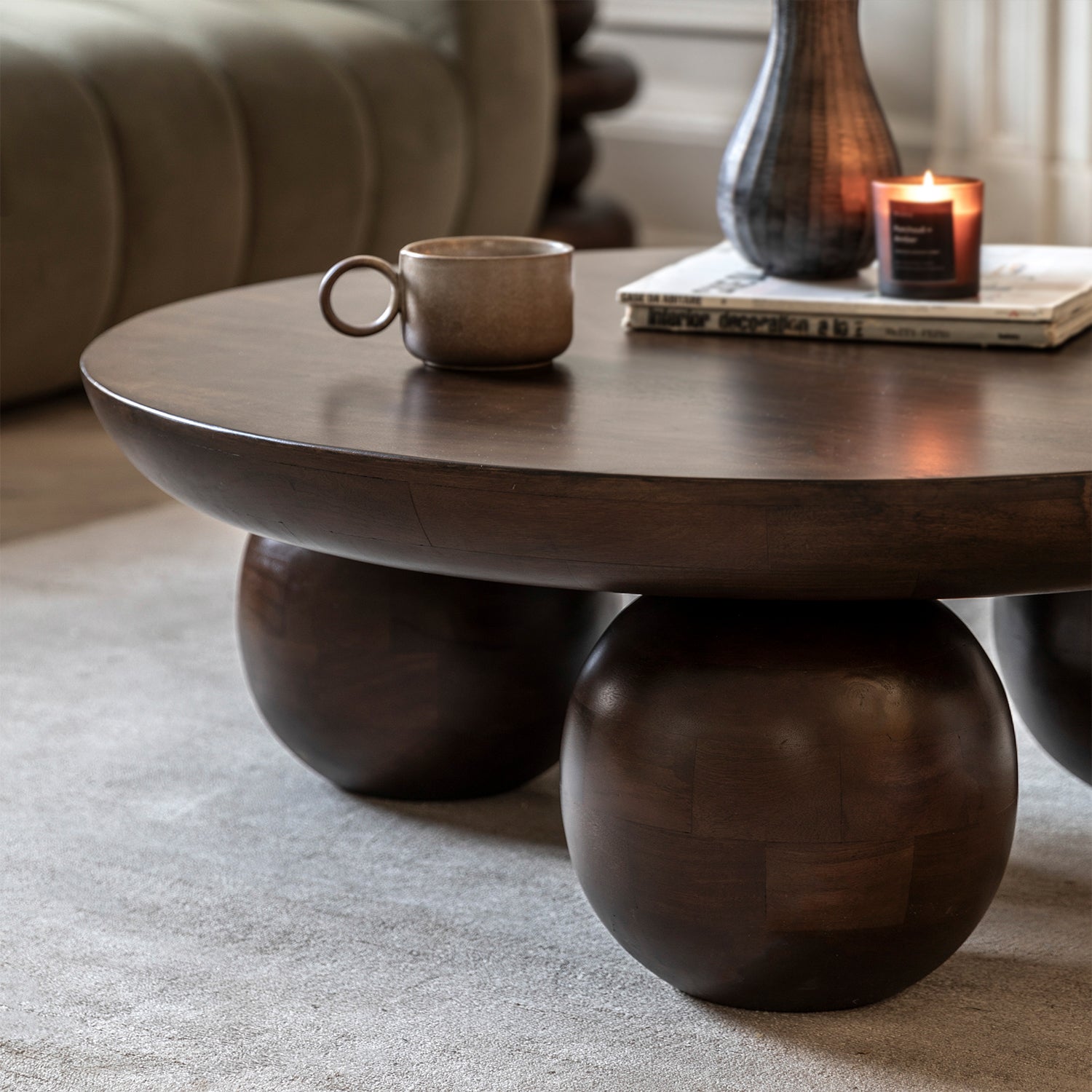 Maelynn Round Coffee Table:- Dark Wood