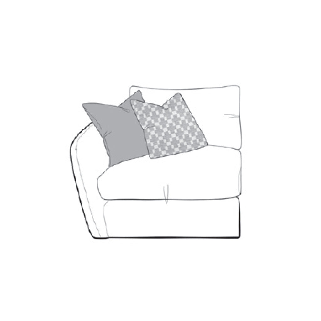Simplified line drawing of a sofa with cushions on a white background