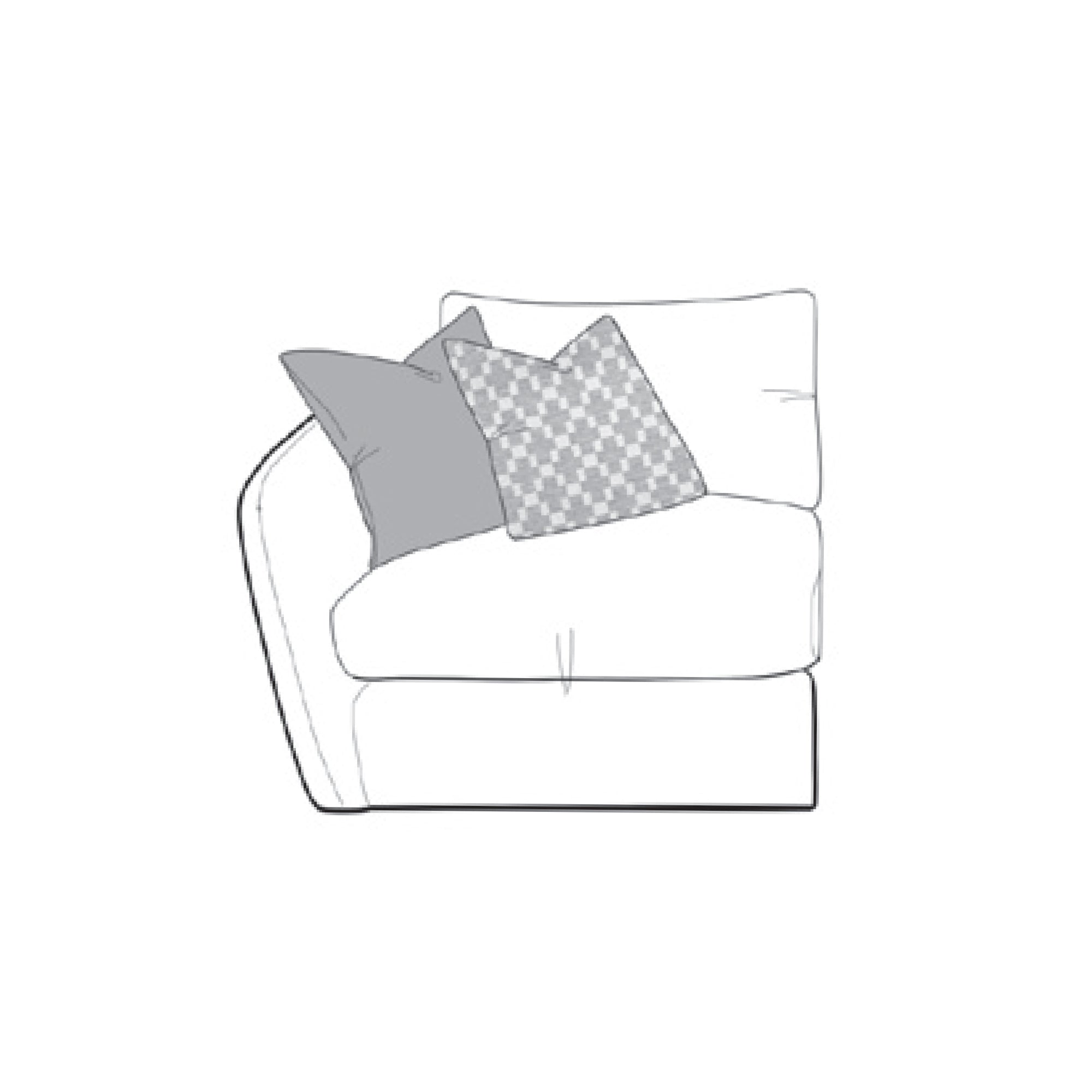 Simplified line drawing of a sofa with cushions on a white background