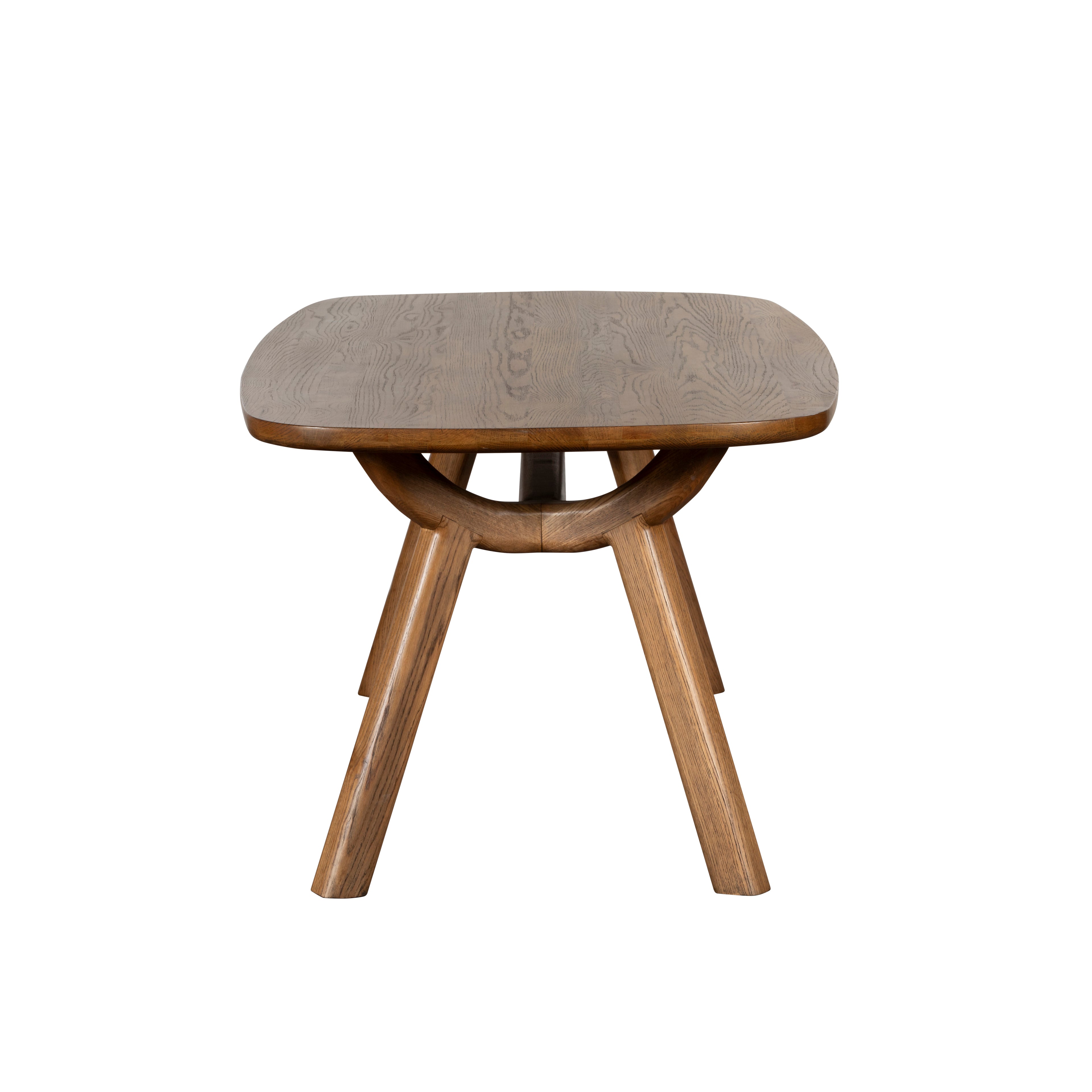 Wooden side table with a light brown solid white oak finish on a white background