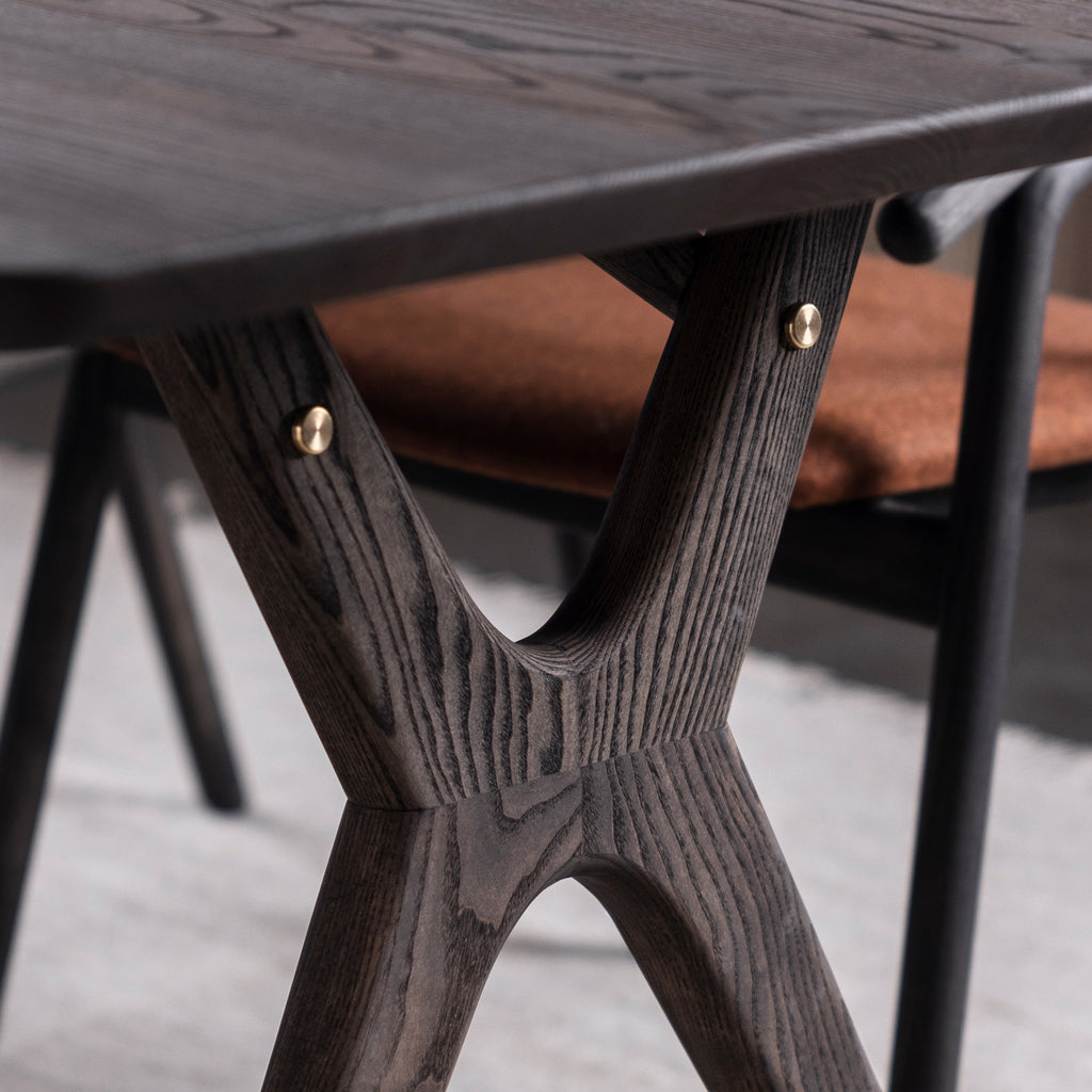 Rose Hill Ash Dining Table With Rounded Corners With Brass - 240cm Extending