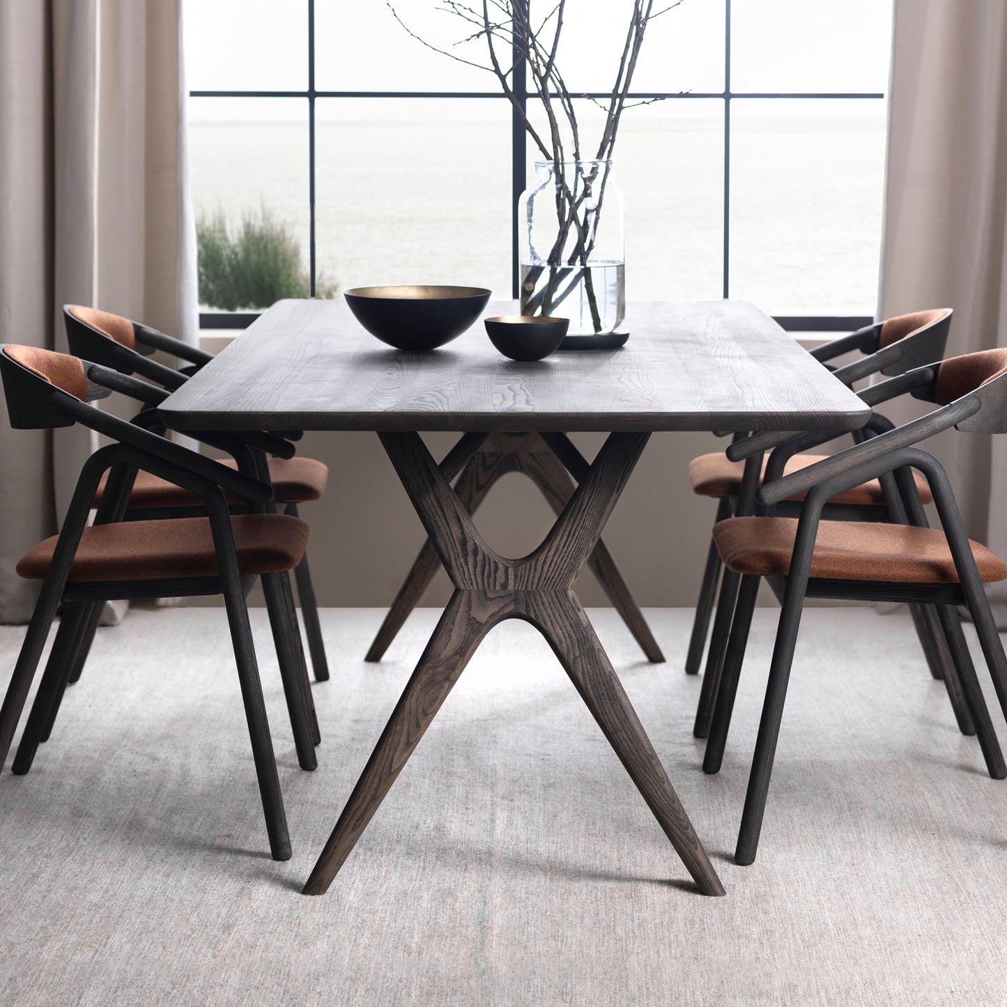 Rose Hill Ash Dining Table With Rounded Corners With Brass - 180cm Extending