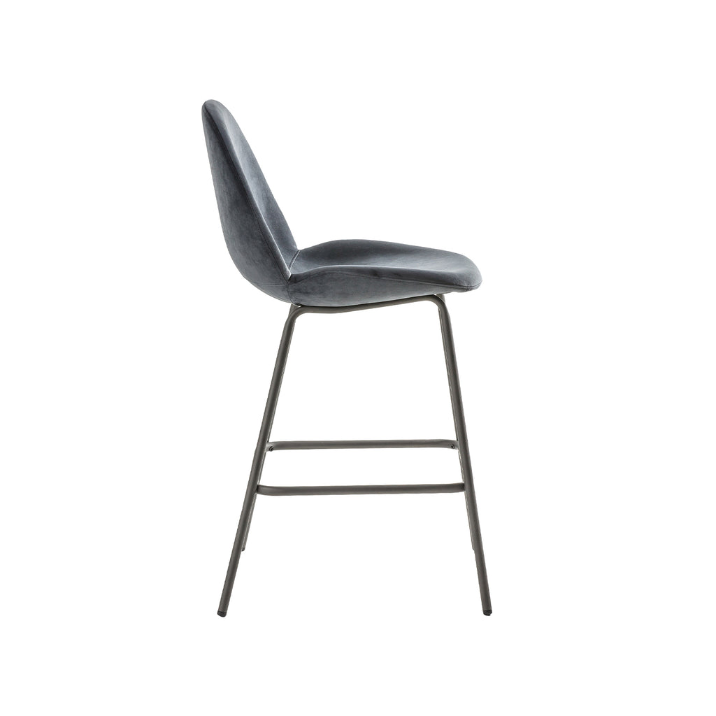 Levi Barstool - Dark Grey Velvet & Pewter