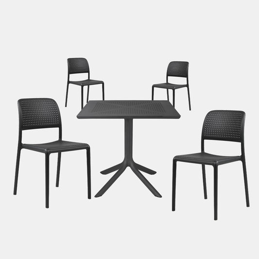 Dining Set - Clip 80cm Table & x4 Bora Bistro Chairs - Anthracite