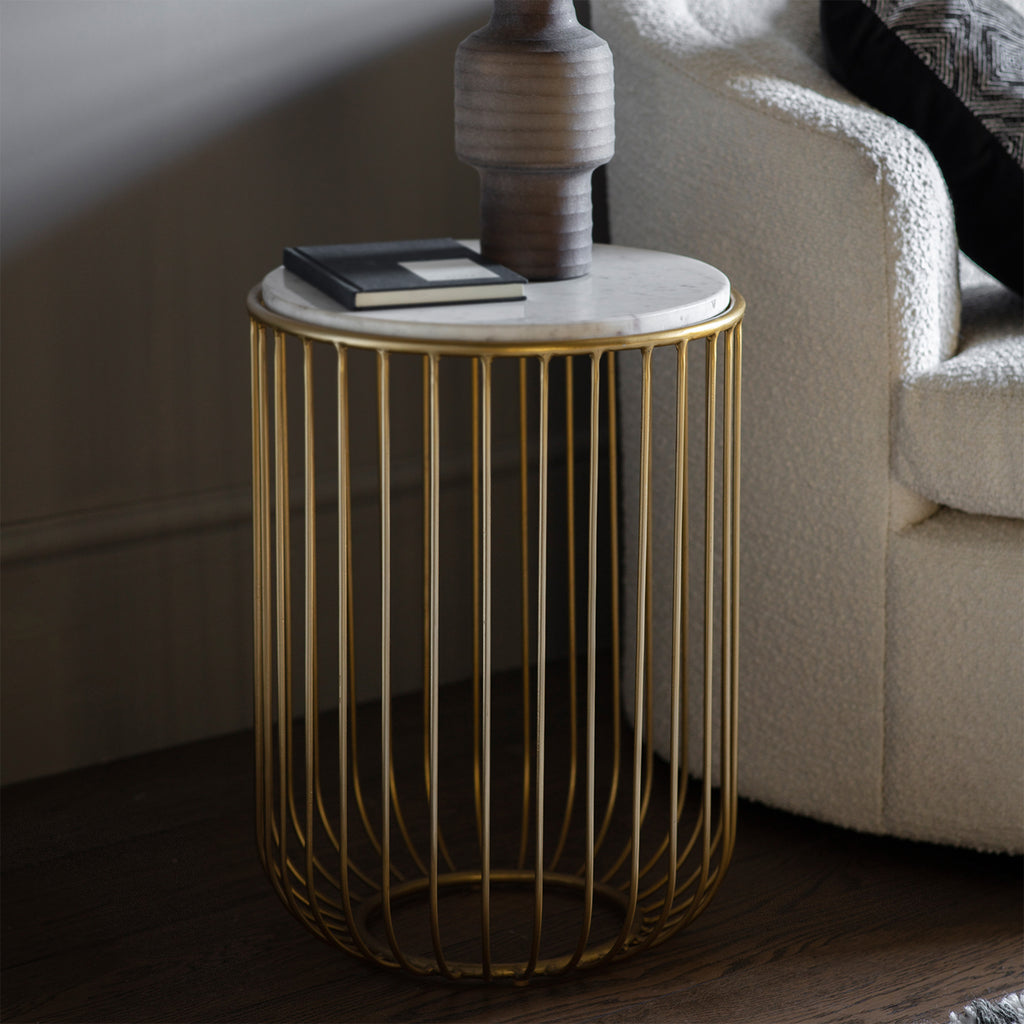 Zaya Side Table:- Gold / White