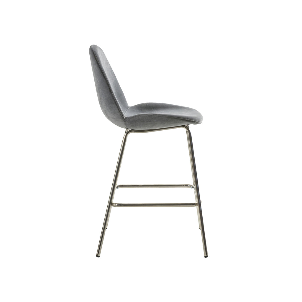 Levi Barstool - Light Grey Velvet & Chrome