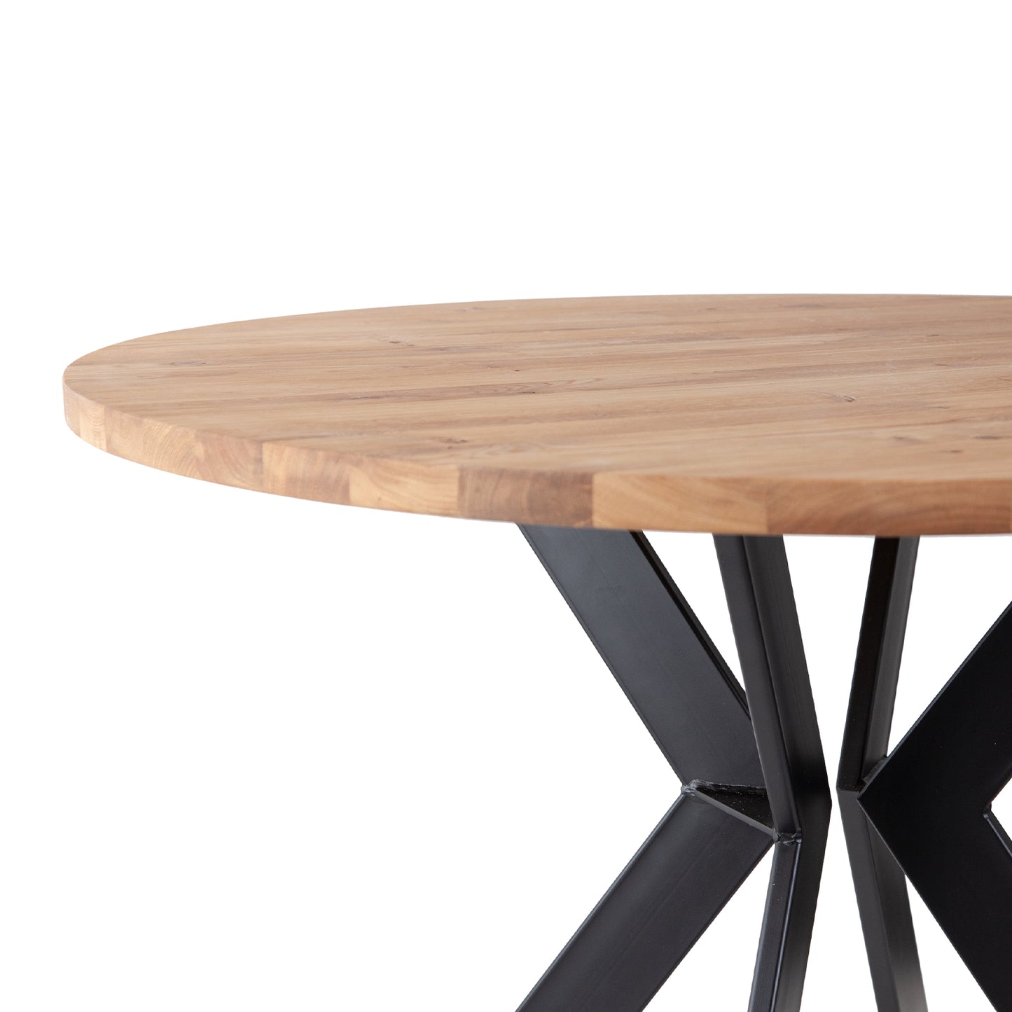 Elmhurst Oak Round Dining Table With Steel Base - Extending