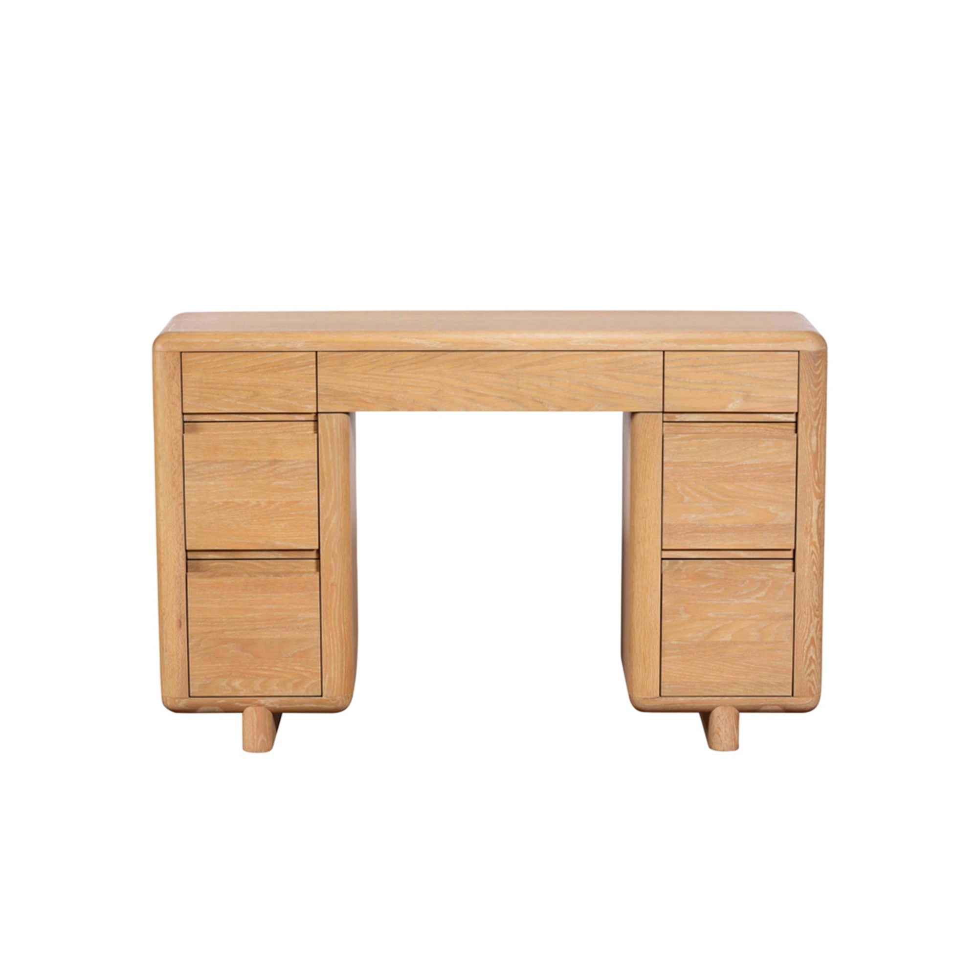 Clerkenwell White Oak Dressing Table With Drawers On A White Background
