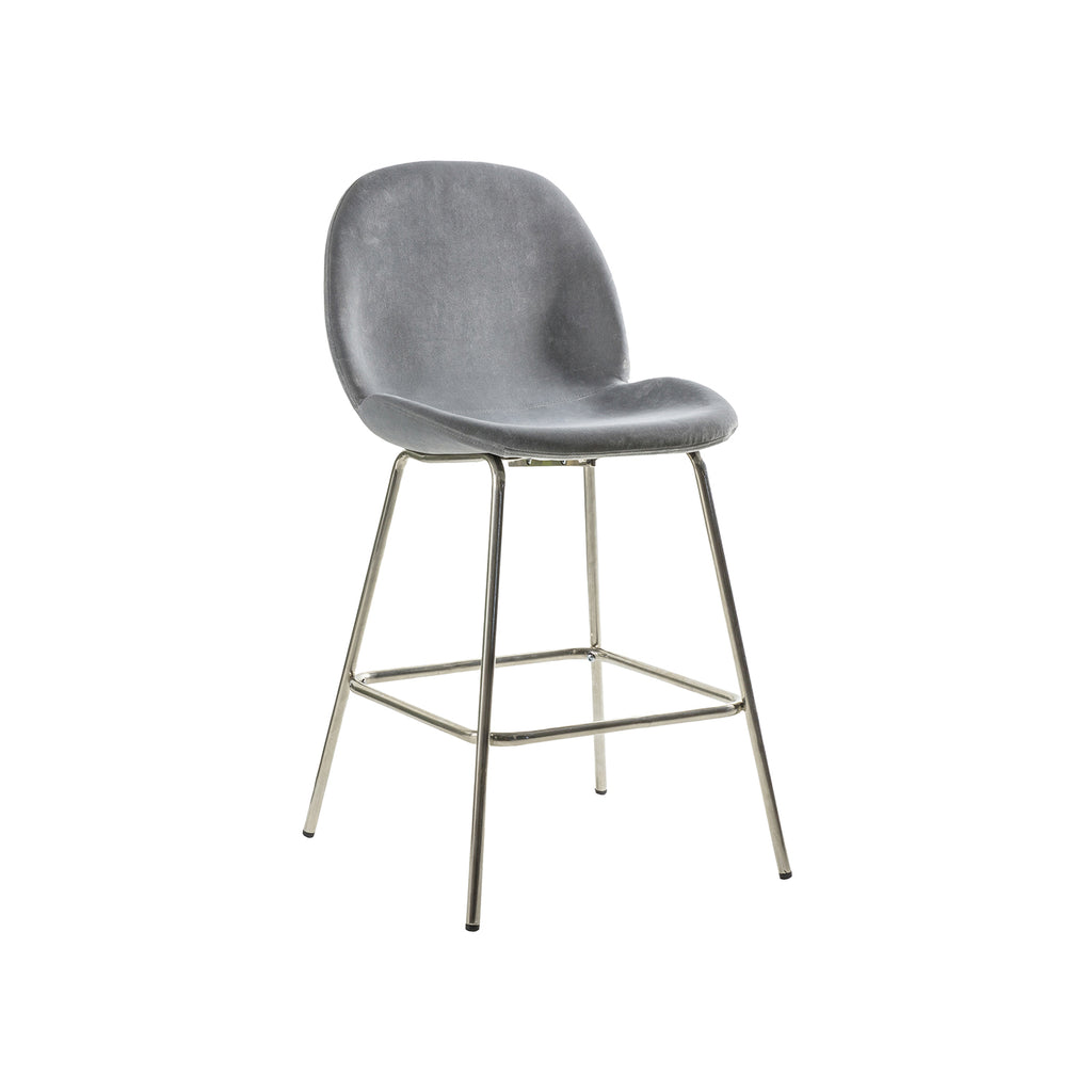 Levi Barstool - Light Grey Velvet & Chrome