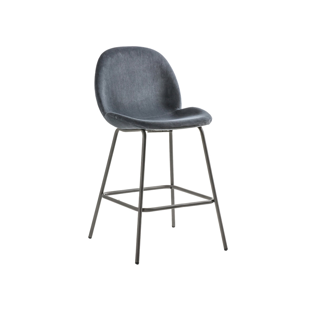 Levi Barstool - Dark Grey Velvet & Pewter