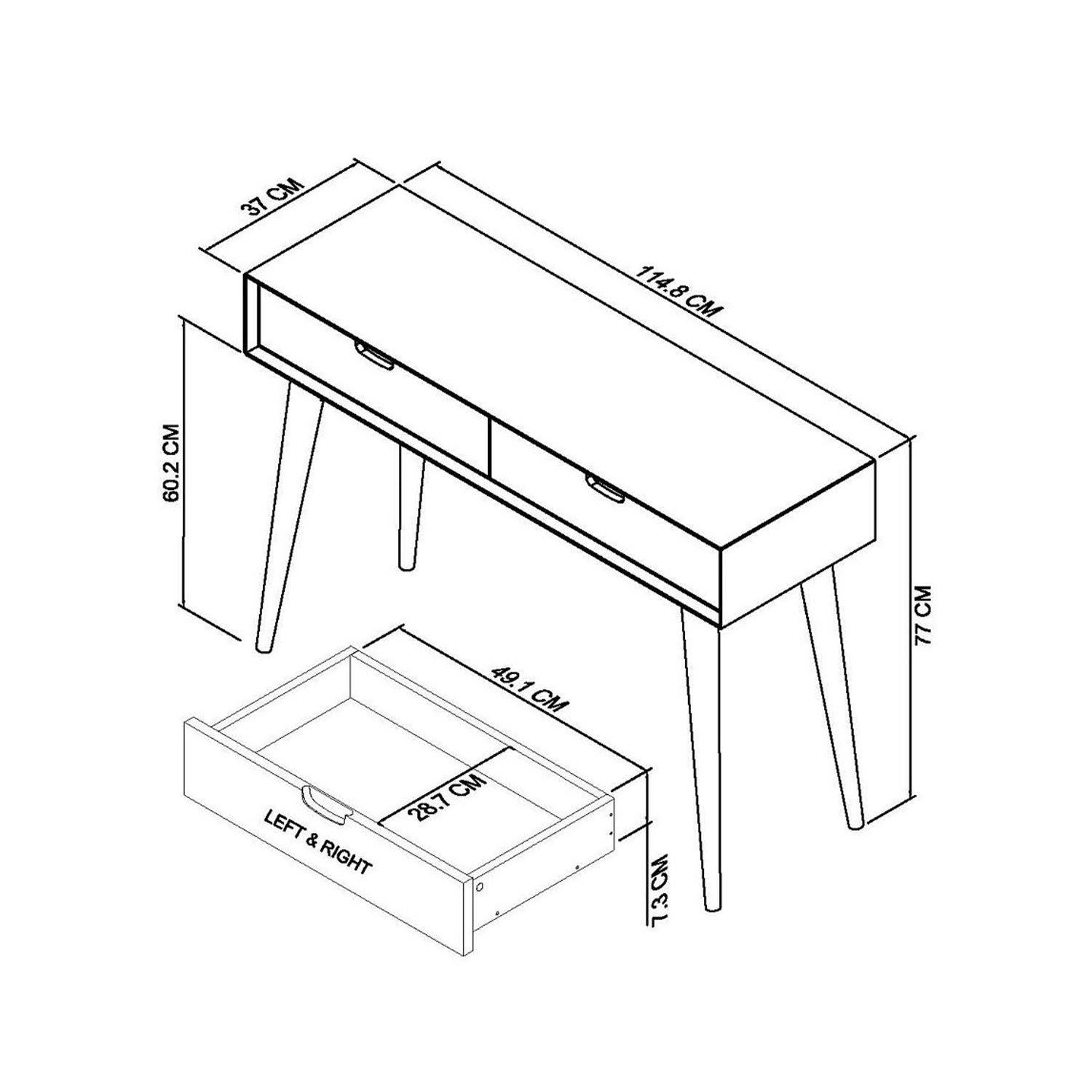 Scandi Oak Console Table With Drawers - Measurements