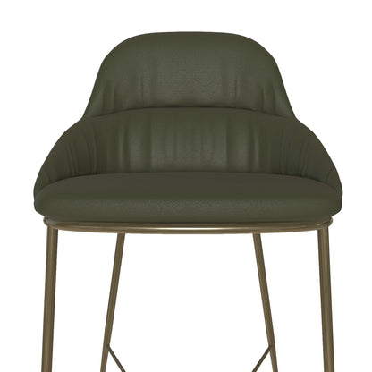 Queen Low Barstool Premium Eco Leather By Bontempi Casa - Green Forest + Aged Brass Frame