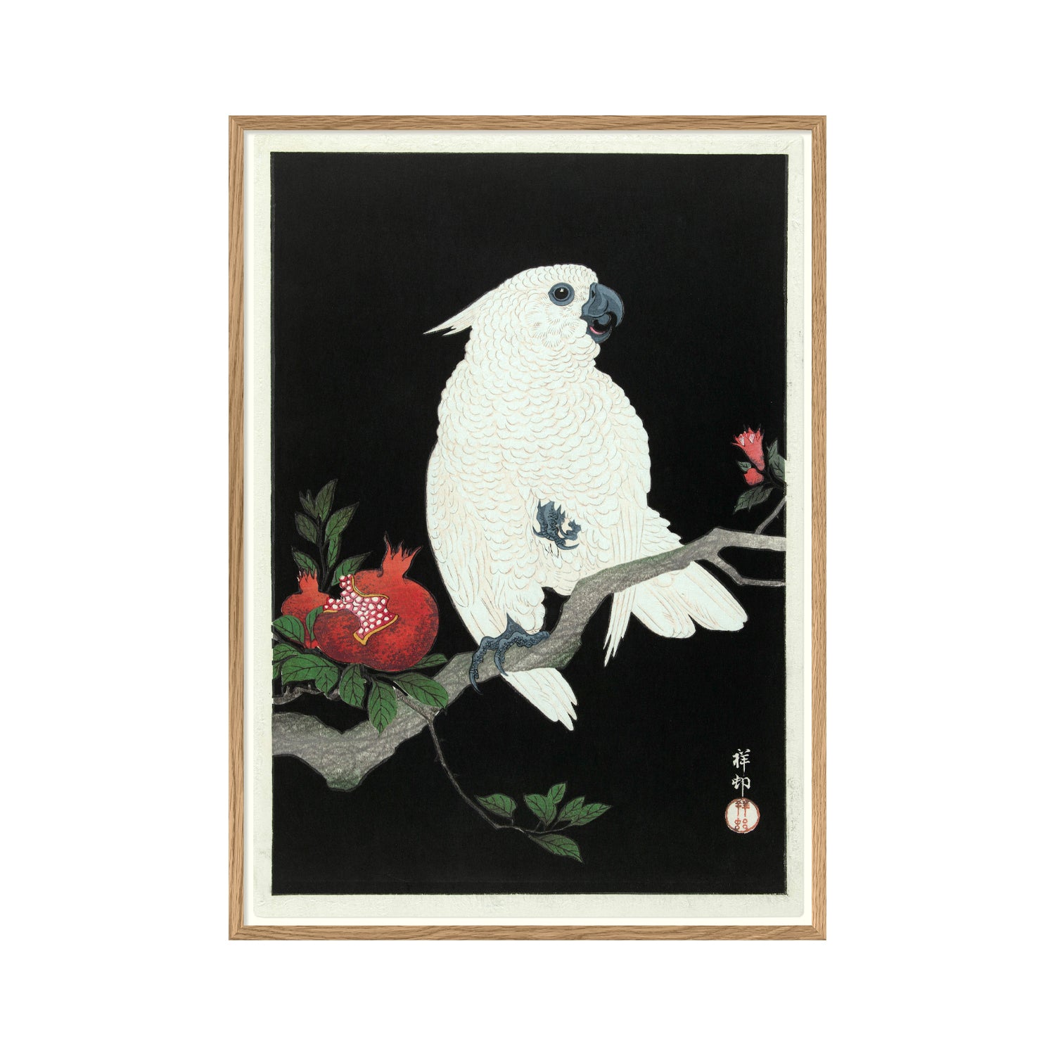 No. 4831 Cockatoo & Pomegranate - 30cm x 40cm with Oak Frame