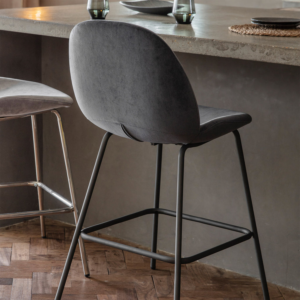 Levi Barstool - Dark Grey Velvet & Pewter