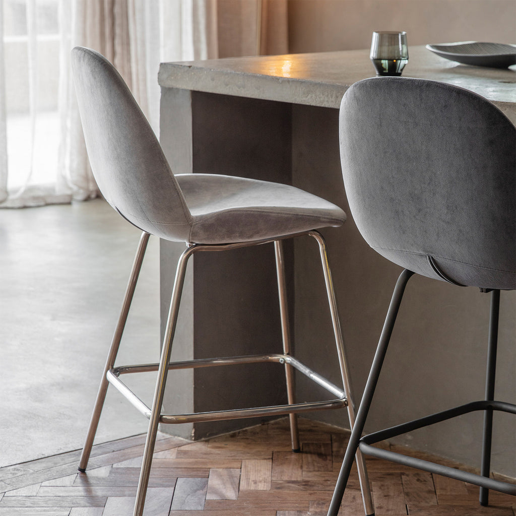Levi Barstool - Light Grey Velvet & Chrome