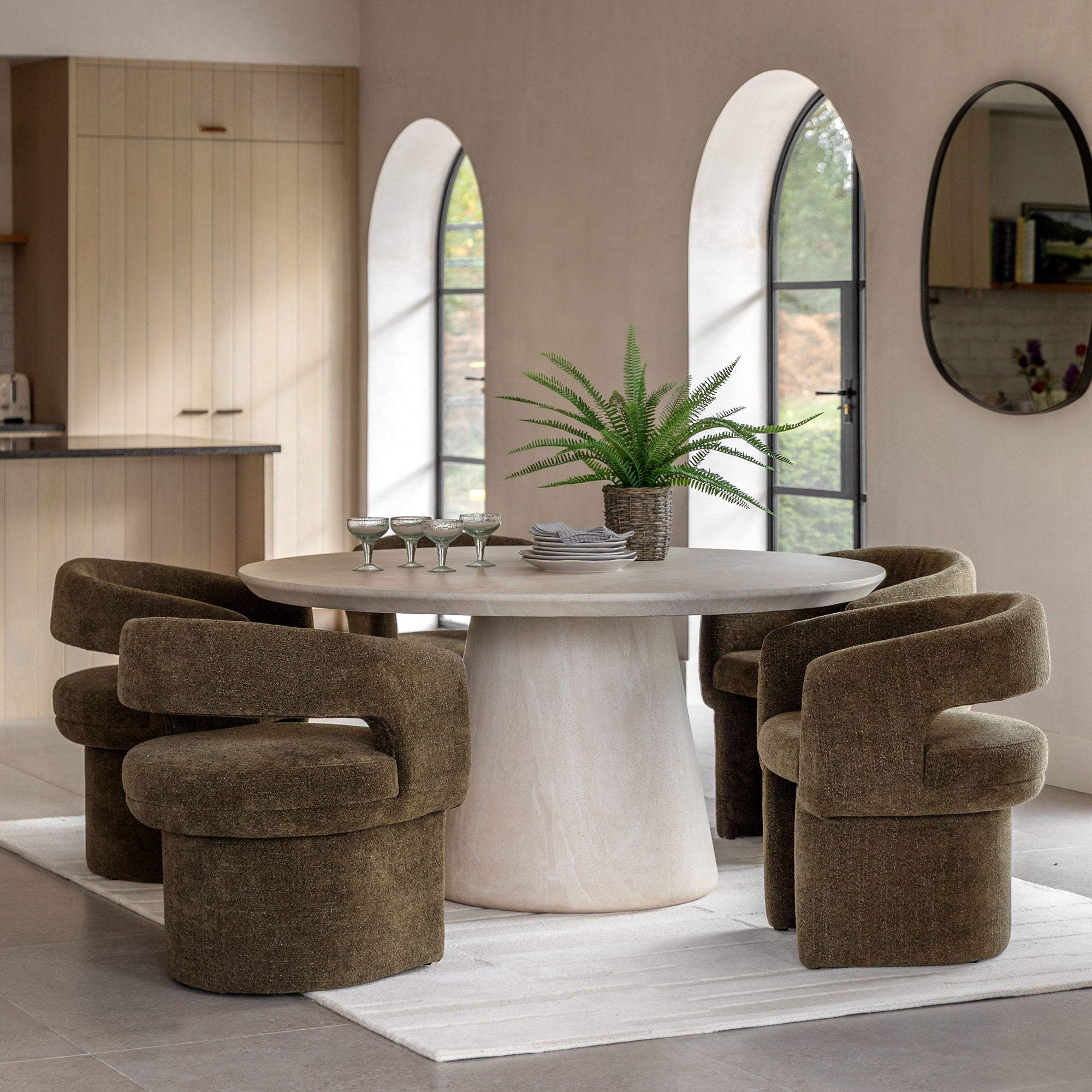 Bowery Round Dining Table - Travertine Style