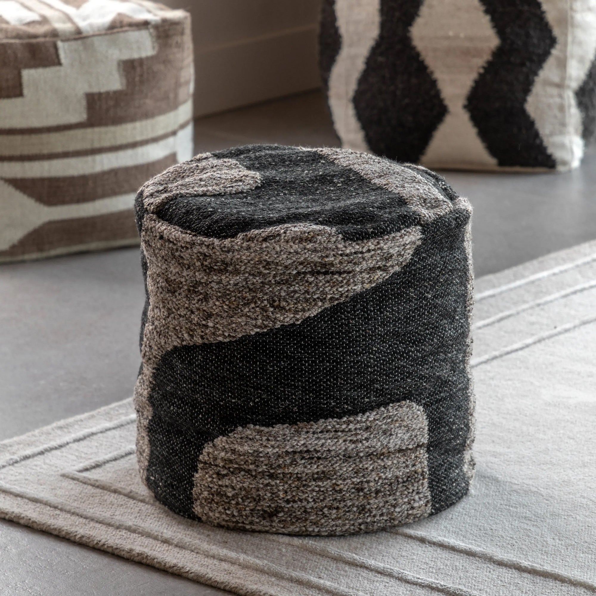 Navy Drum Pouffe - Round