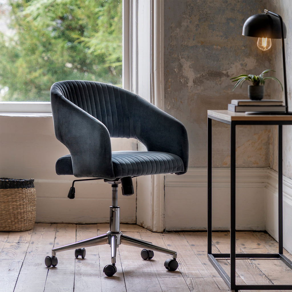 Fredrick Swivel Chair:- Charcoal Velvet