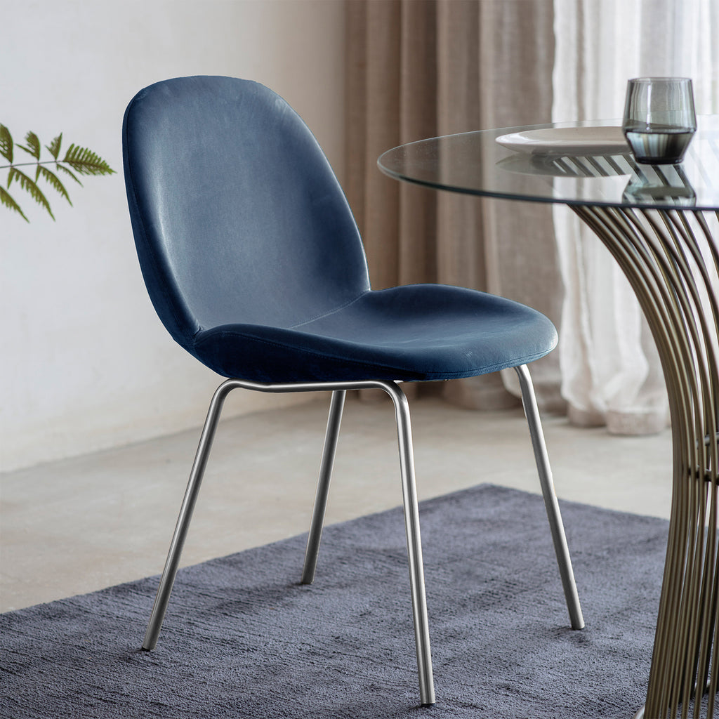 Levi Dining Chair - Navy Blue Velvet & Chrome