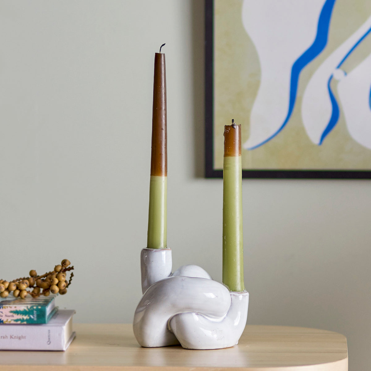 Haydn Stoneware Candle Holder - White