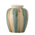 Beige Glazed Vase With Green Stipes - Hand Painted Stoneware