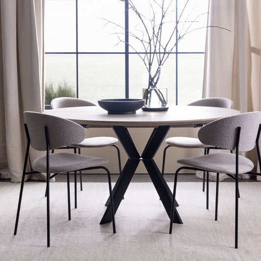 Elmhurst Ash Round Dining Table With Steel Base - Extending