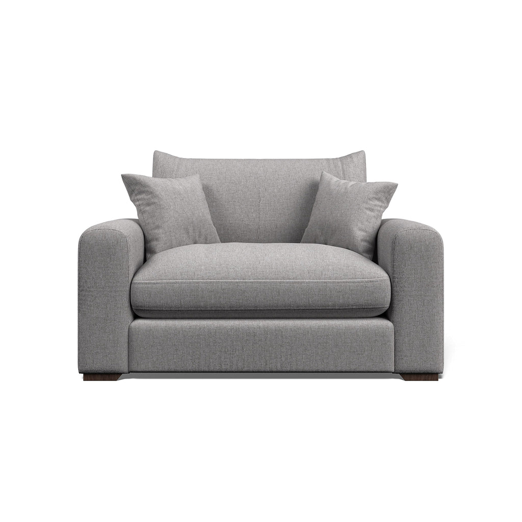 Gray Arden Snuggle Chair With Two cushions on a white background