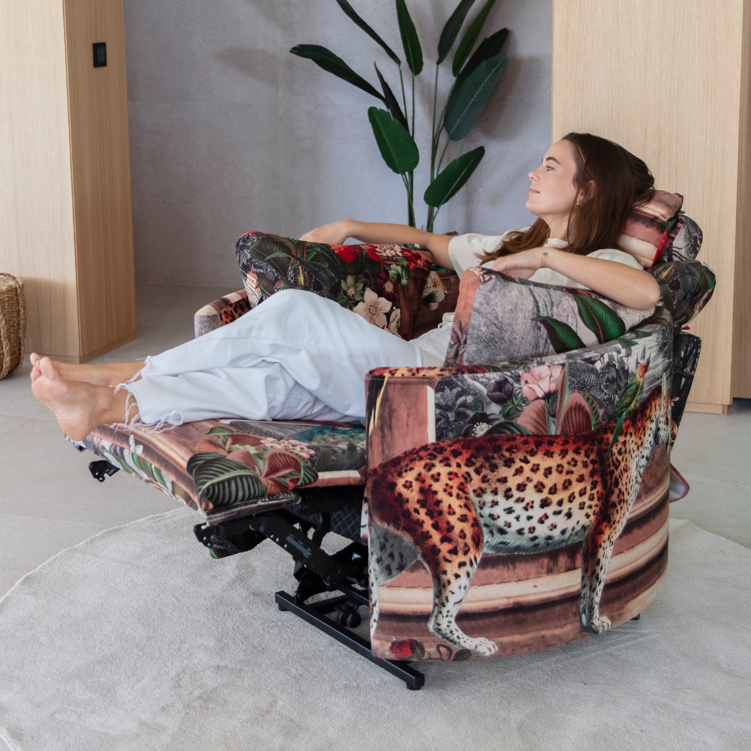 Animal print reclining armchairs. Make a statement and design a Fama sofa or chair your way! Moonrise Powerlift by Fama.