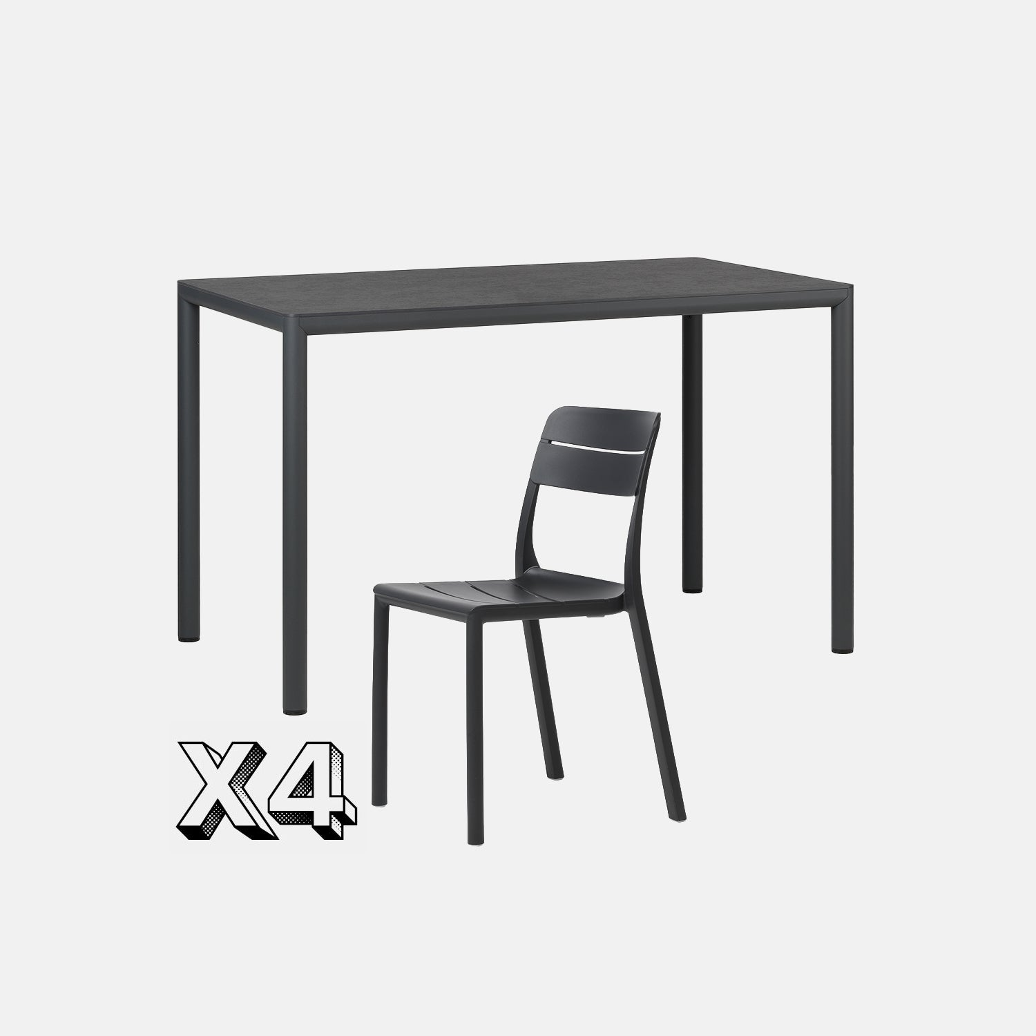 Dining Set - Piave 120cm Garden Table In Anthracite  & Cassia Armless Chairs In Anthracite With Grey Background