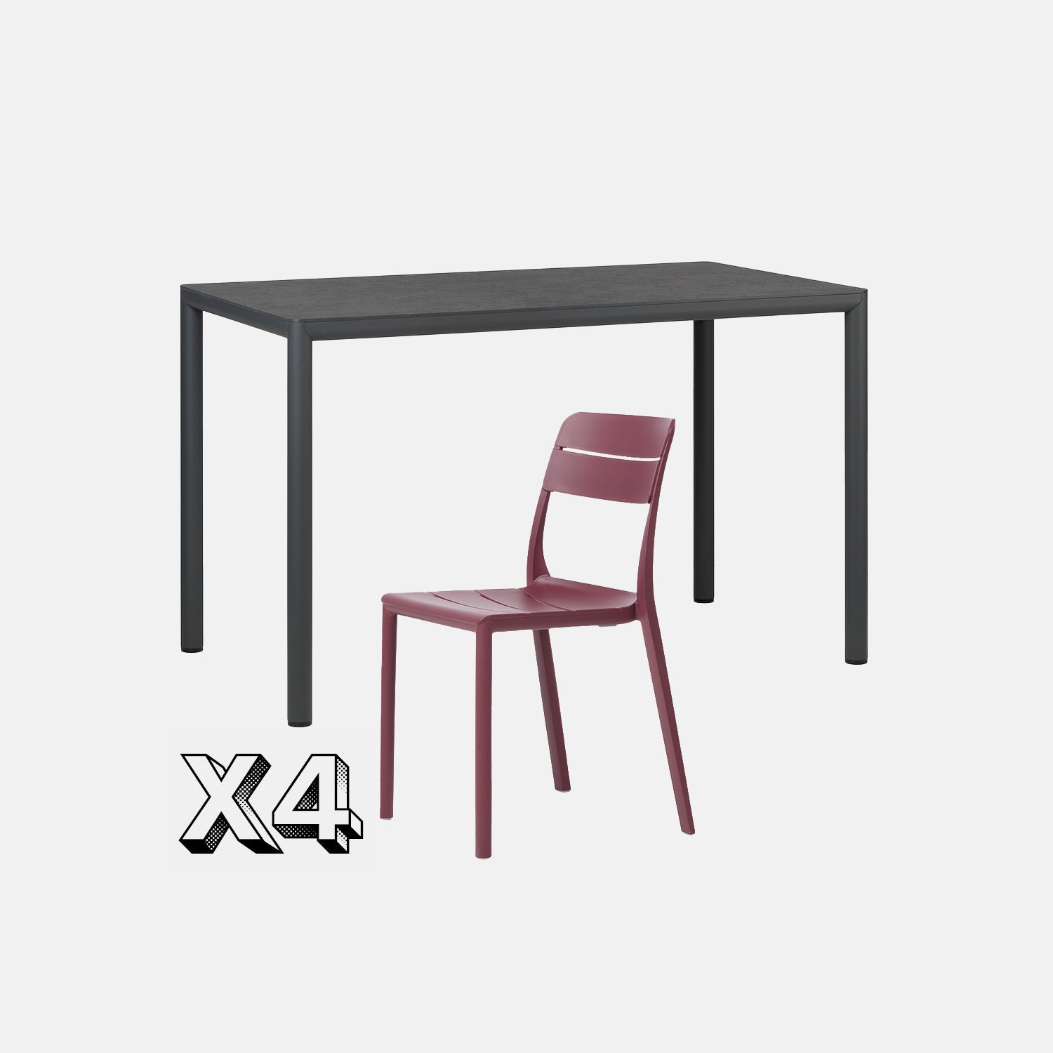 Dining Set - Piave 120cm Garden Table In Anthracite  & Cassia Armless Chairs In Burgundy With Grey Background