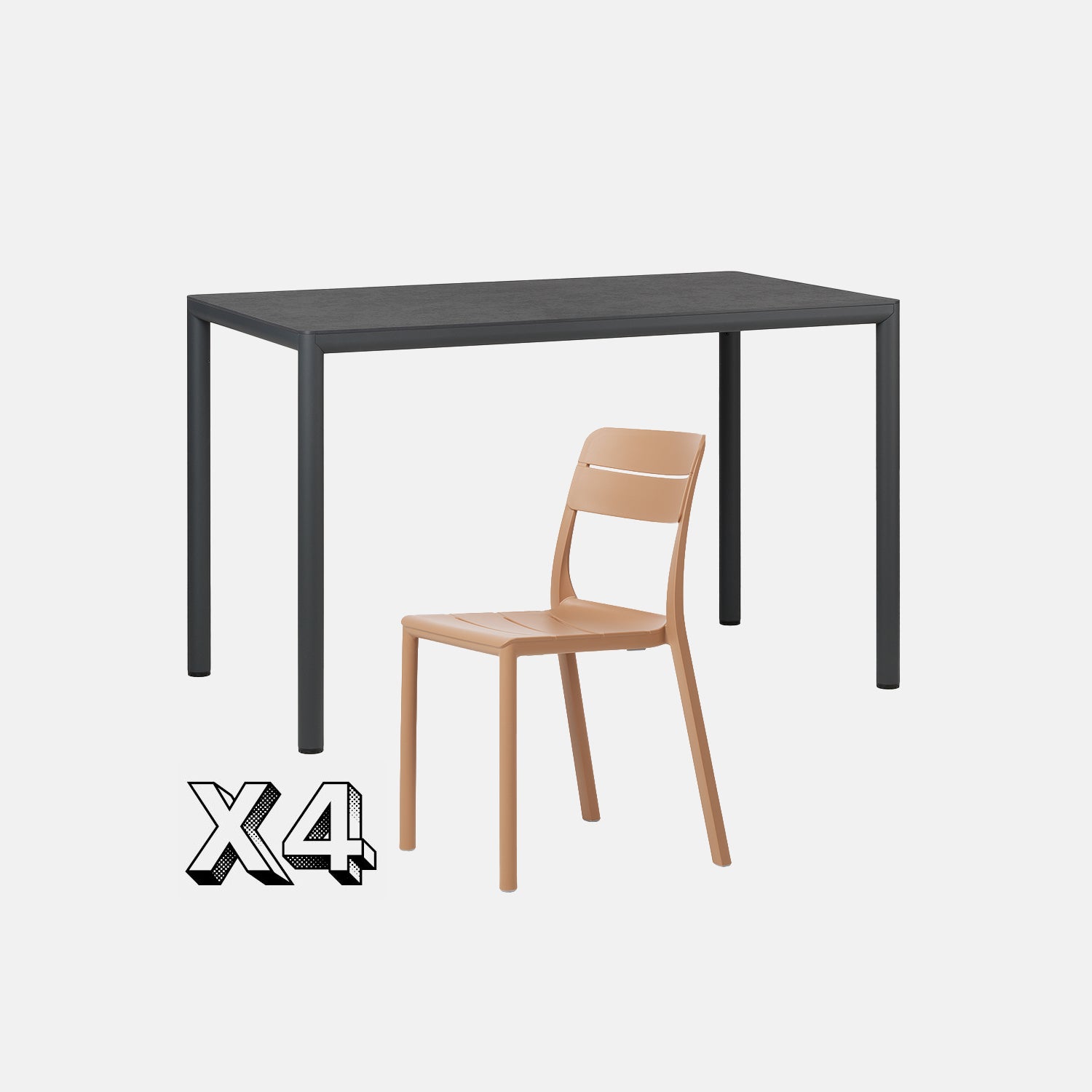 Dining Set - Piave 120cm Garden Table In Anthracite  & Cassia Armless Chairs In Cappuccino With Grey Background