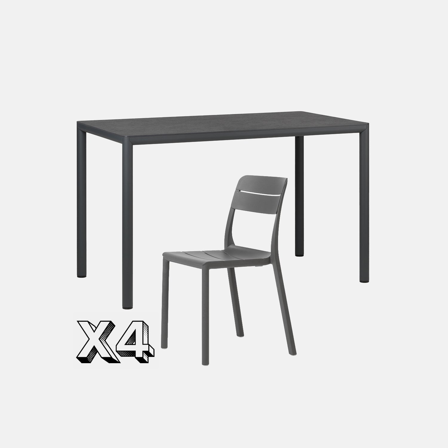 Dining Set - Piave 120cm Garden Table In Anthracite  & Cassia Armless Chairs In Grey With Grey Background