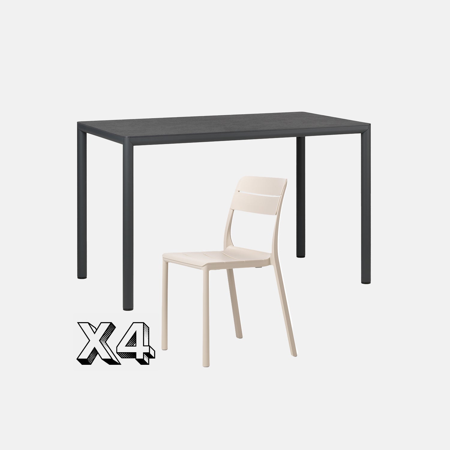 Dining Set - Piave 120cm Garden Table In Anthracite  & Cassia Armless Chairs In Natural With Grey Background