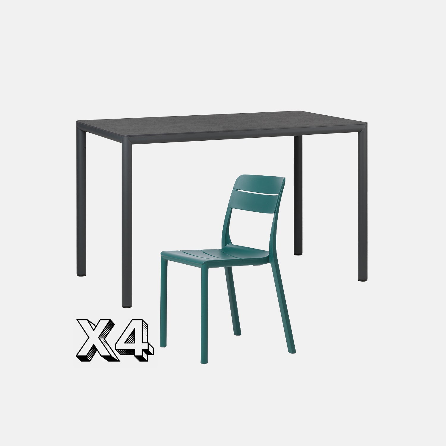 Dining Set - Piave 120cm Garden Table In Anthracite  & Cassia Armless Chairs In Teal With Grey Background