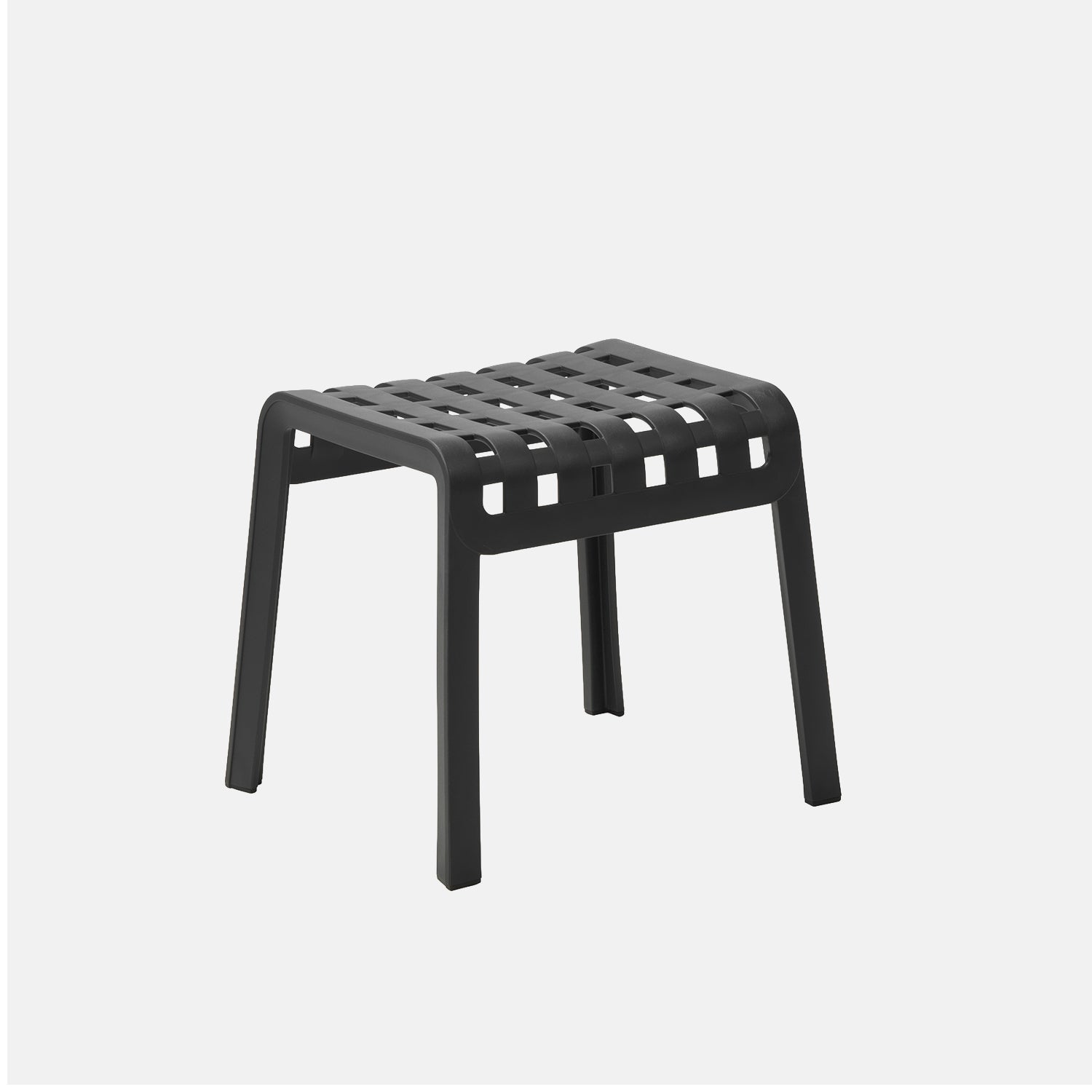 Black Poggio stool with lattice design on a white background