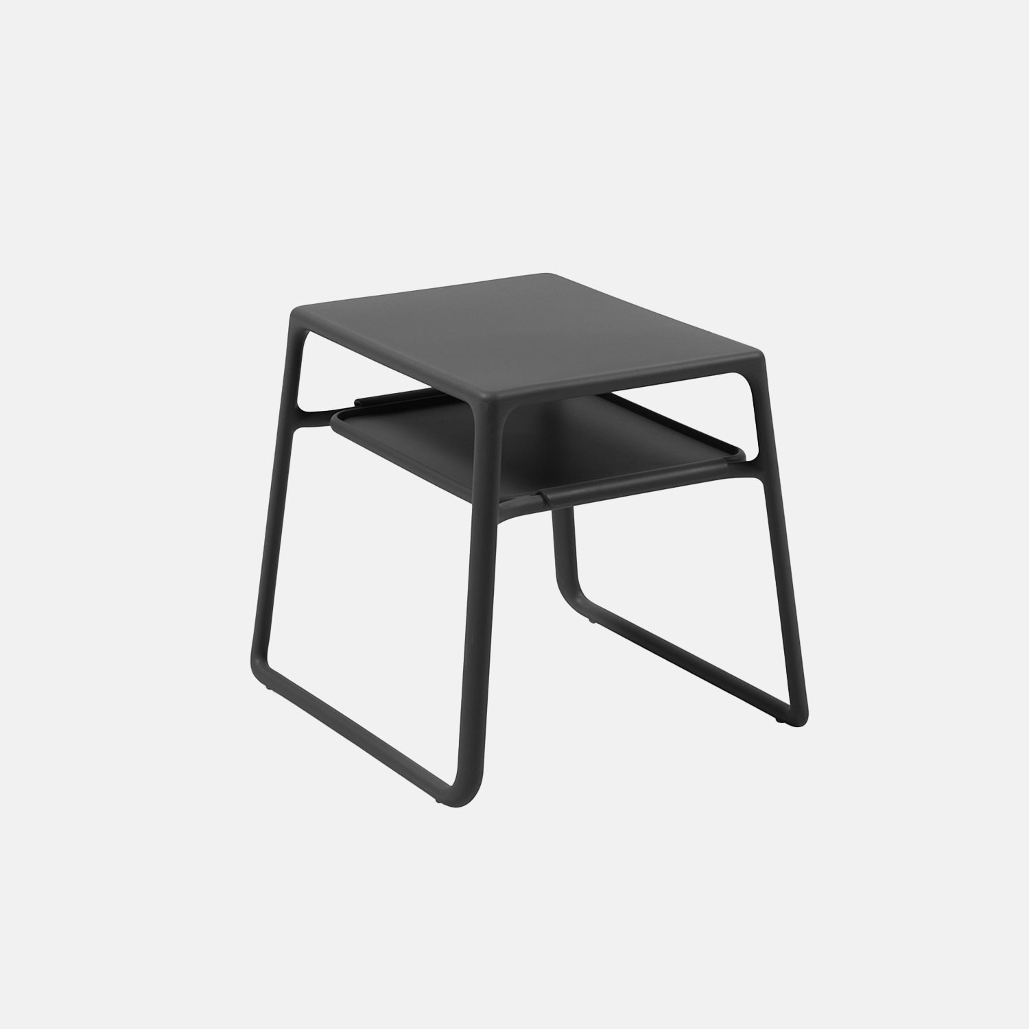 Pop accent garden table with pull out serving tray in black finish.